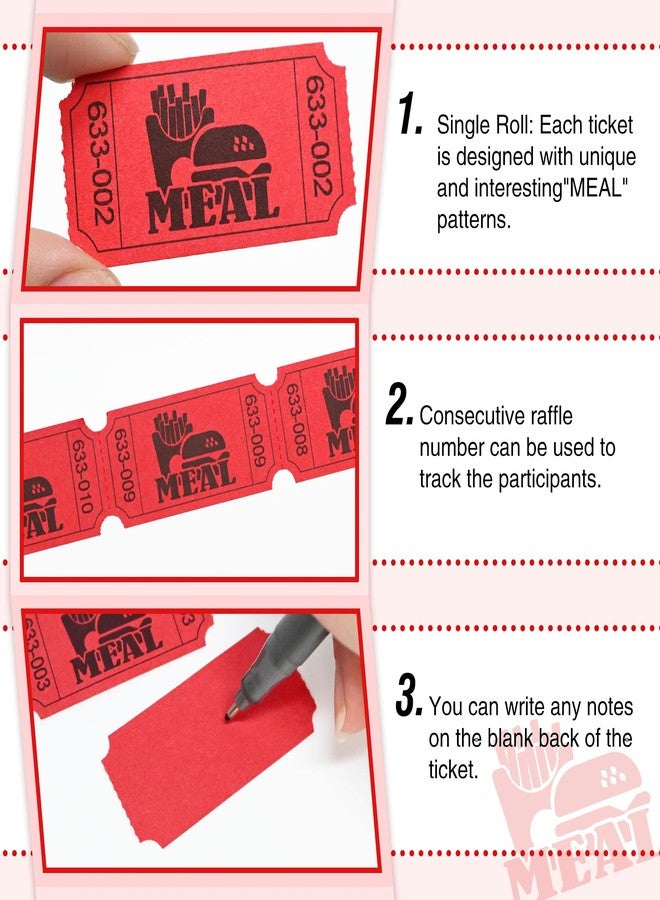 ESSENTIAL 1000 Raffle Tickets Rolls, Meal Tickets Single Roll for Events, Leisure, Movie Watching, Entertainment, Class Reward & Prizes - 5 Color Selection (Red) - Image 3